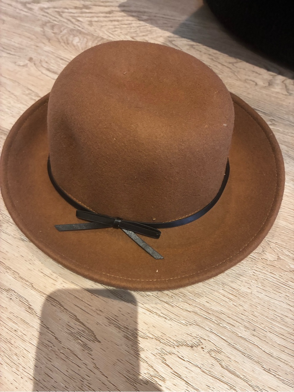 Brown A New Day Felt Bowler Hat with Black Bow Band